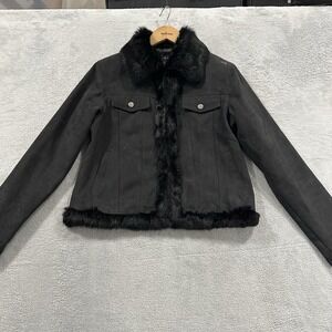 Mechant Faux Leather Suede Fur Jacket Women's S Black 90s Y2K Grung Punk Rock